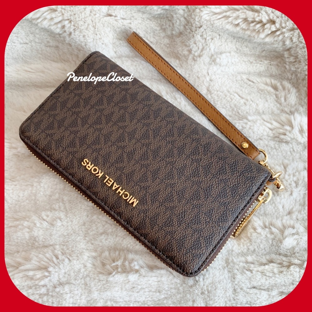 MICHAEL KORS JST MF WALLET WRISTLET MK BROWN/ACORN
